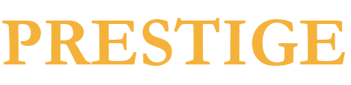 Logo strony żółty napis ozdobny Prestige